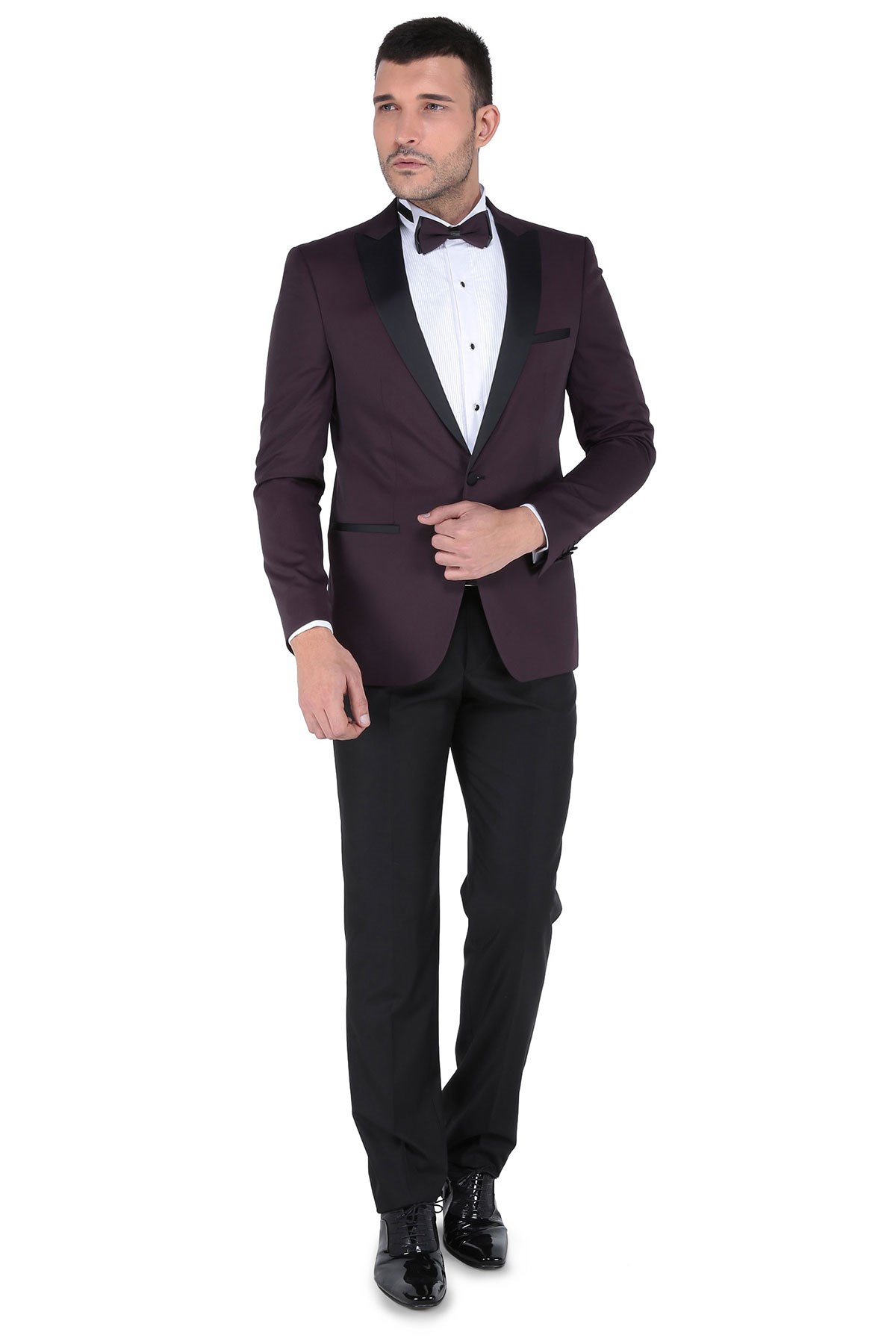 Kevın Ceremony Mono Kruvaze Slim Fit Smokin Takım - Bordo resmi