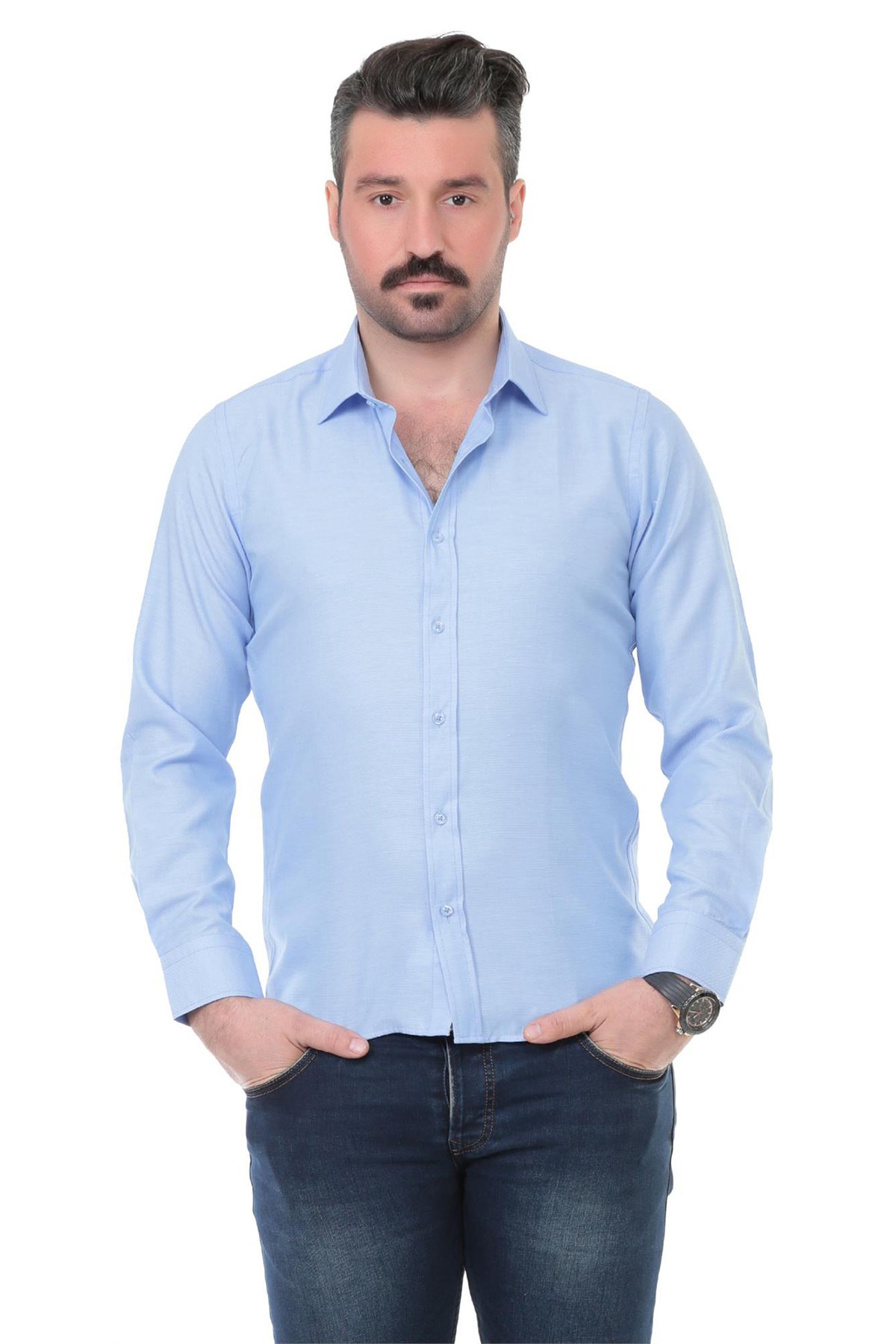 Sry Oxford Slim Fit Uzun Kol Gömlek - Mavi resmi