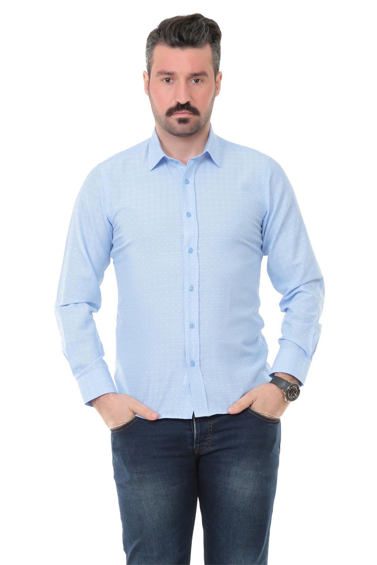 Sry 41110 Slim Fit Uzun Kol Gömlek - Açık Mavi resmi