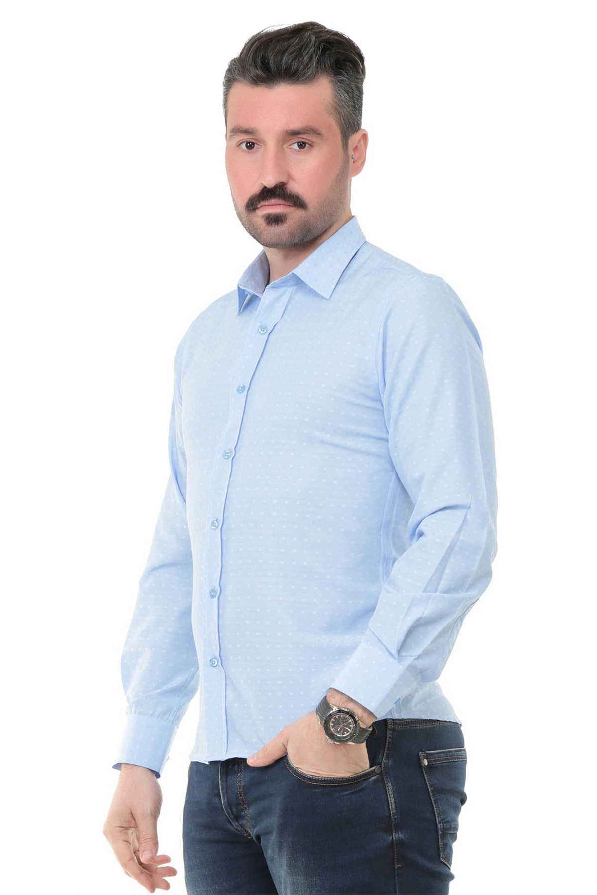 Picture of Sry 41110 Slim Fit Uzun Kol Gömlek - Açık Mavi