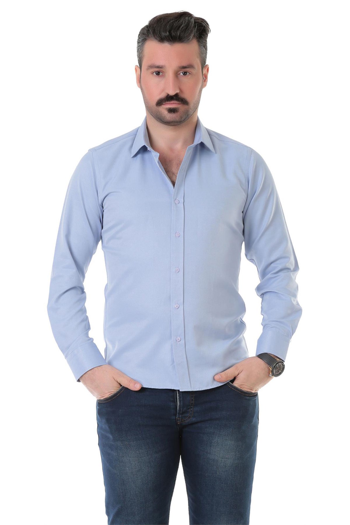 Sry 41102 Slim Fit Uzun Kol Gömlek - Mavi resmi