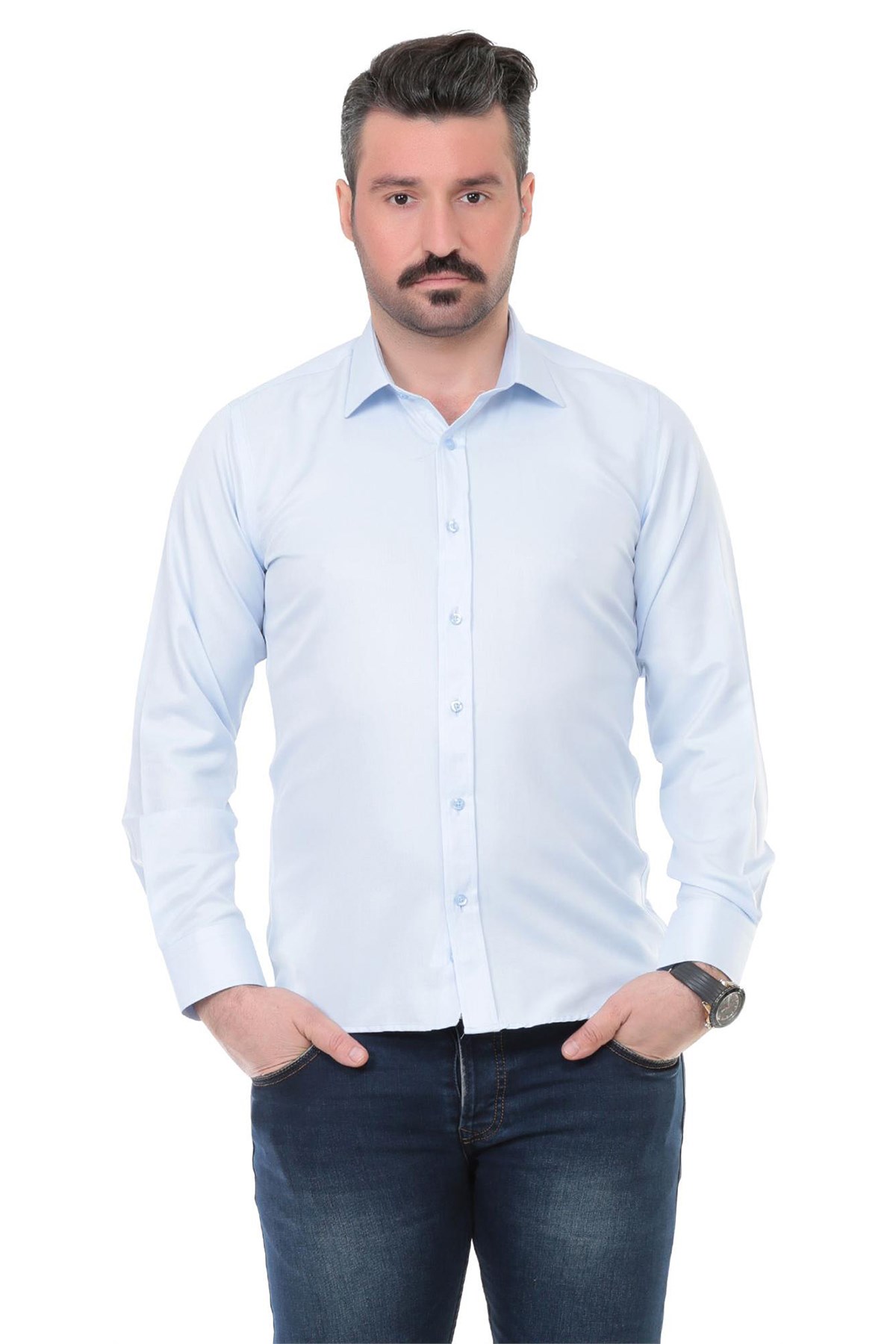 Sry 41102 Slim Fit Uzun Kol Gömlek - Açık Mavi resmi